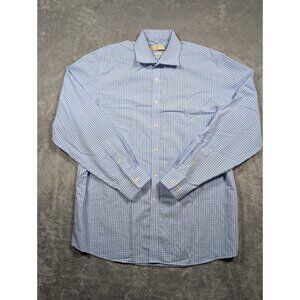 Michael Kors Button Up Shirt Mens 16.5 34/35 Blue Plaid Casual Designer
